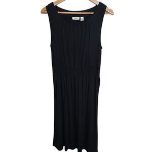 L.L. Bean Medium Petite Black Pleated Neckline Smocked Waist Sleeveless Dress